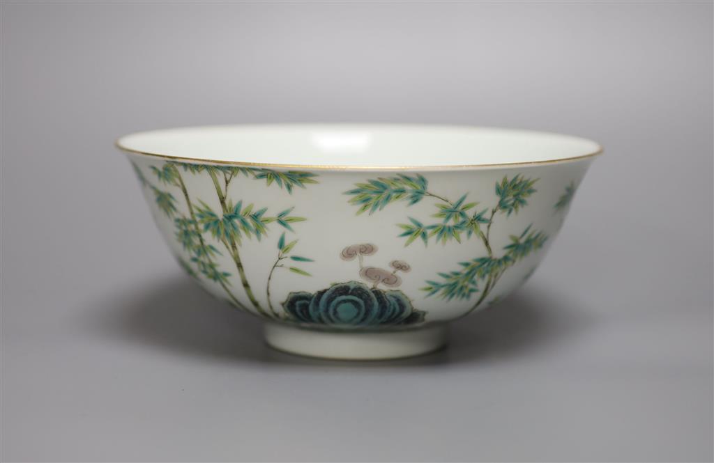 A Chinese enamelled porcelain bamboo bowl, diameter 20cm